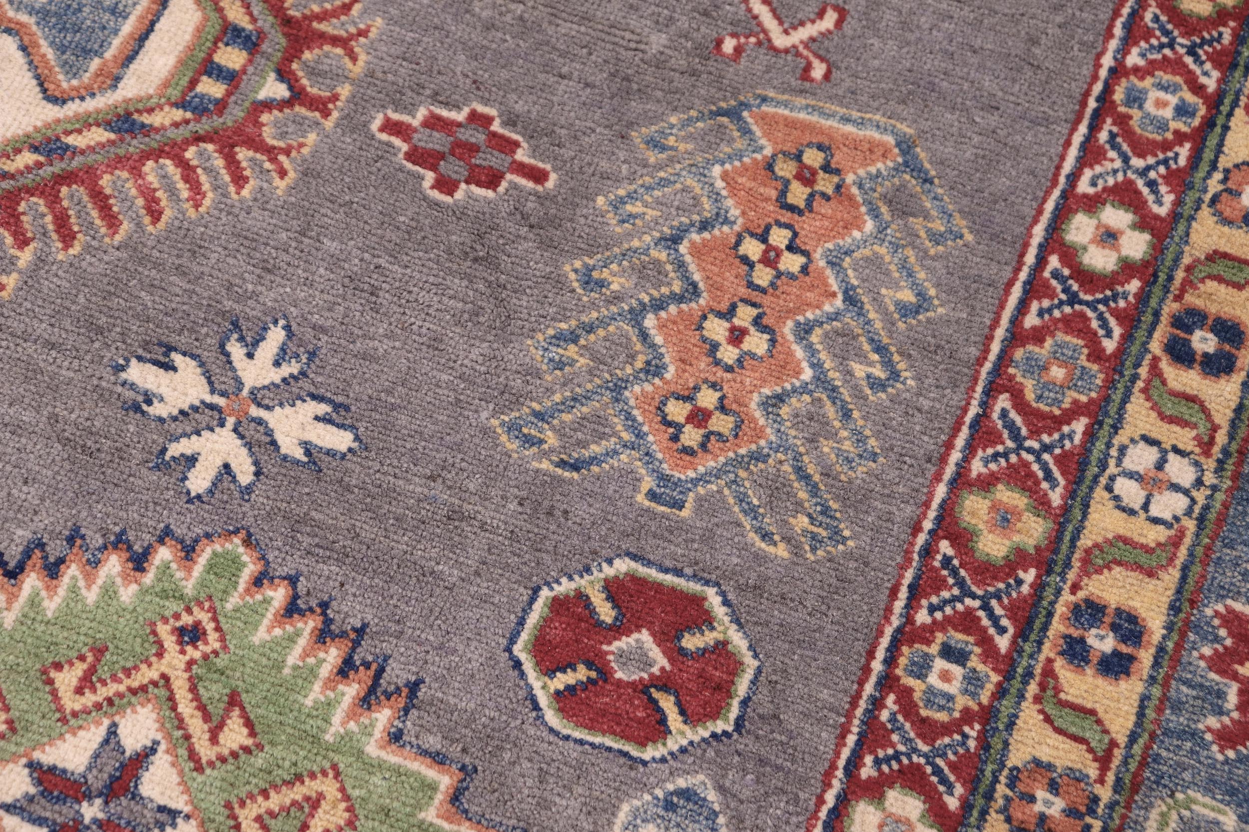 handmade Geometric Kazak Gray Lt. Blue Hand-made RECTANGLE 100% WOOL area rug 8'X10'