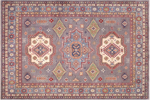 handmade Geometric Kazak Gray Lt. Blue Hand-made RECTANGLE 100% WOOL area rug 8'X10'