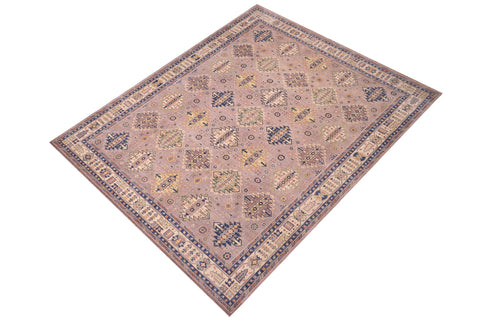 handmade Geometric Kazak Purple Beige Hand-made RECTANGLE 100% WOOL area rug 8'X10'