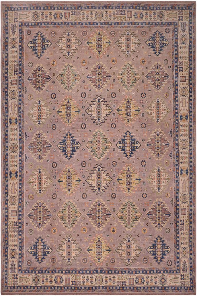handmade Geometric Kazak Purple Beige Hand-made RECTANGLE 100% WOOL area rug 8'X10'