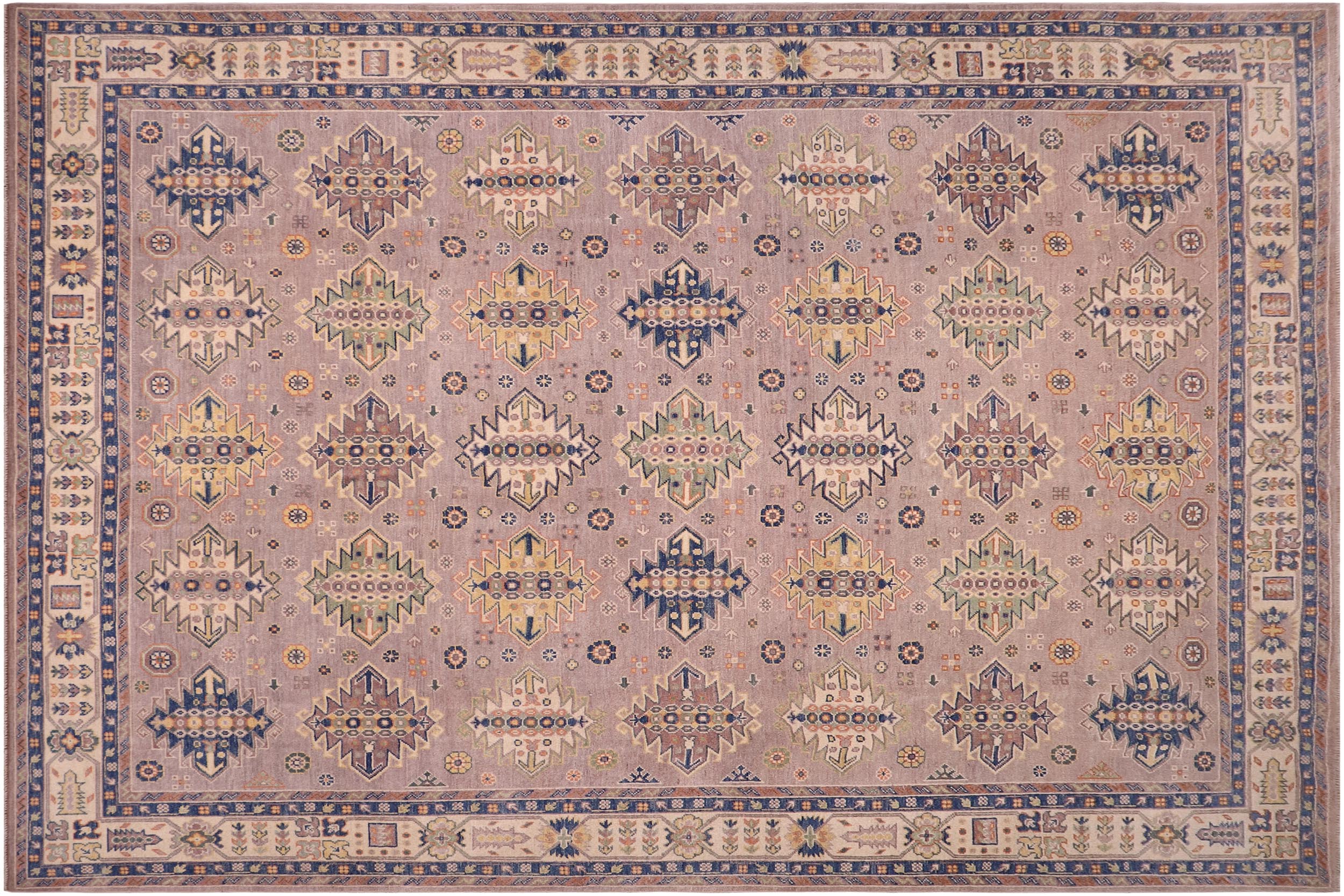 handmade Geometric Kazak Purple Beige Hand-made RECTANGLE 100% WOOL area rug 8'X10'