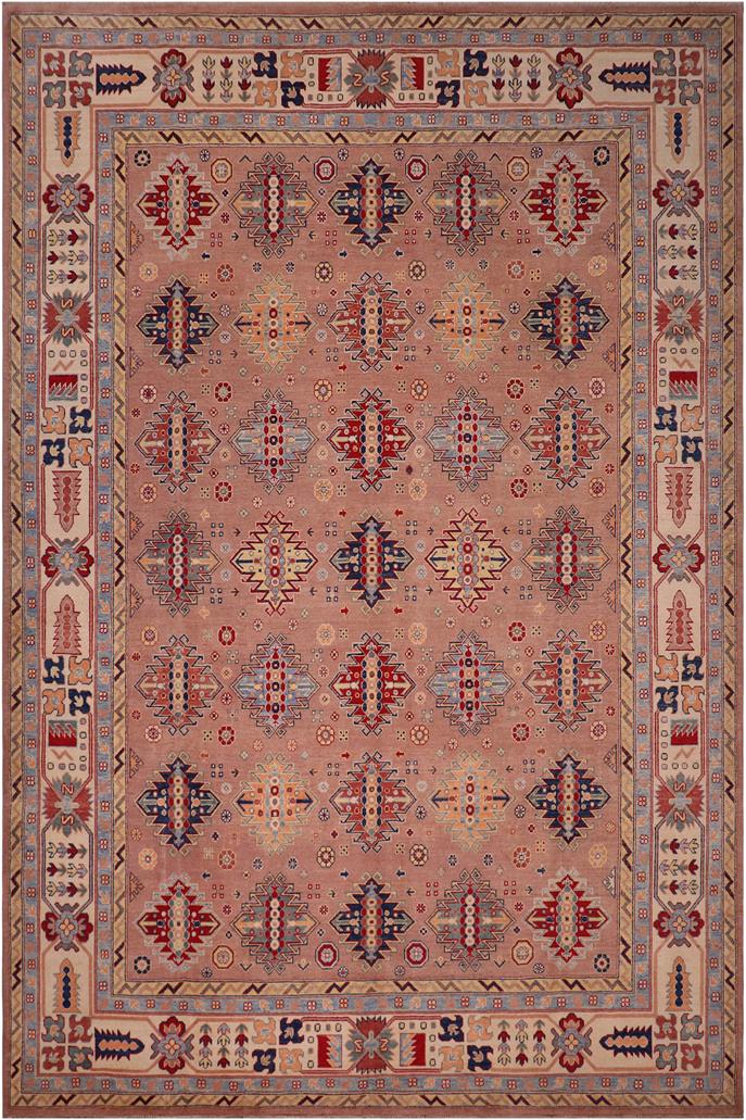 handmade Geometric Kazak Rose Beige Hand-made RECTANGLE 100% WOOL area rug 9'X12'