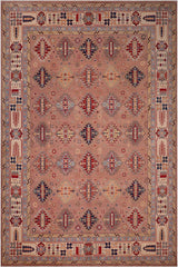 handmade Geometric Kazak Rose Beige Hand-made RECTANGLE 100% WOOL area rug 9'X12'