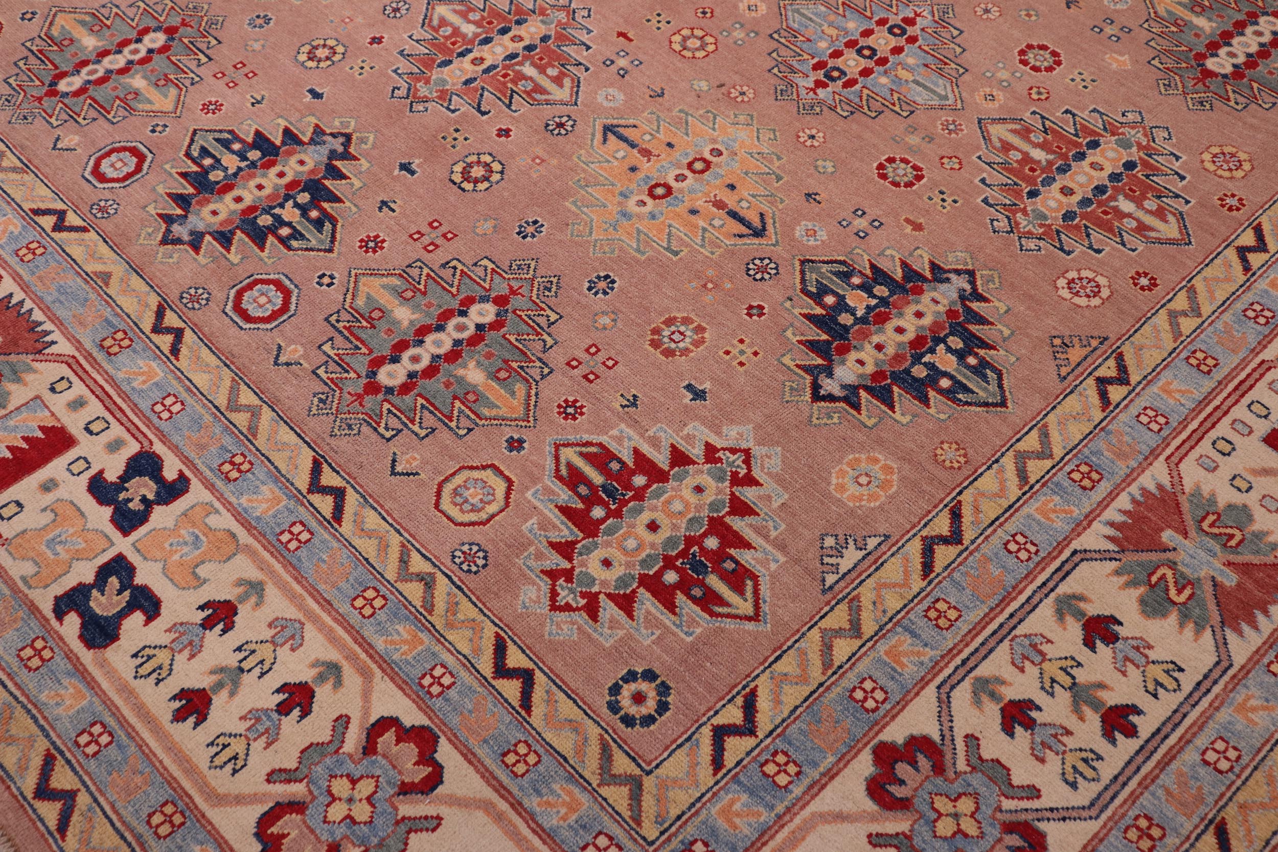 handmade Geometric Kazak Rose Beige Hand-made RECTANGLE 100% WOOL area rug 9'X12'