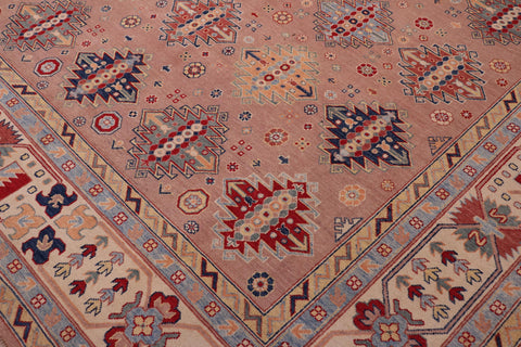 handmade Geometric Kazak Rose Beige Hand-made RECTANGLE 100% WOOL area rug 9'X12'