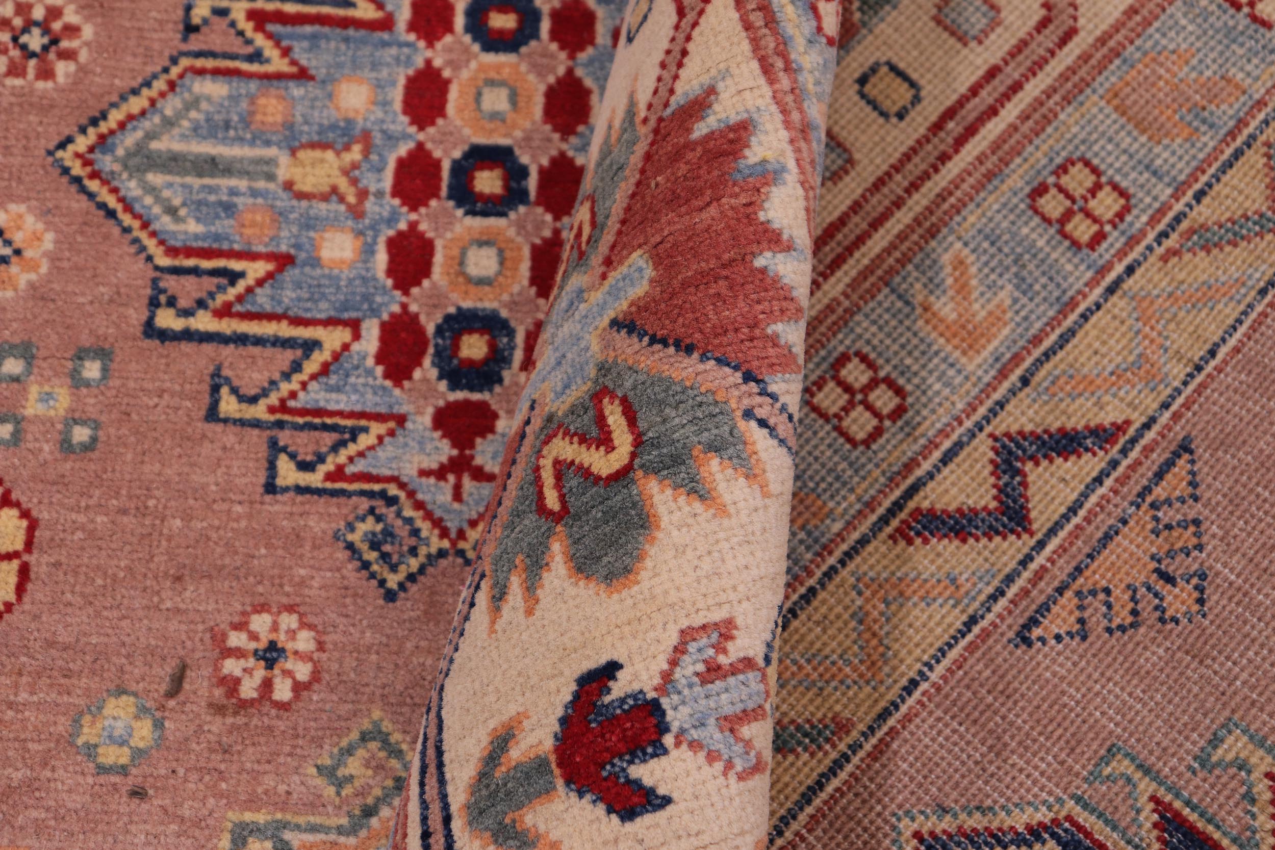 handmade Geometric Kazak Rose Beige Hand-made RECTANGLE 100% WOOL area rug 9'X12'