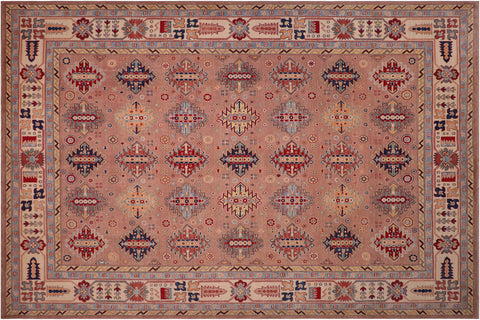 handmade Geometric Kazak Rose Beige Hand-made RECTANGLE 100% WOOL area rug 9'X12'