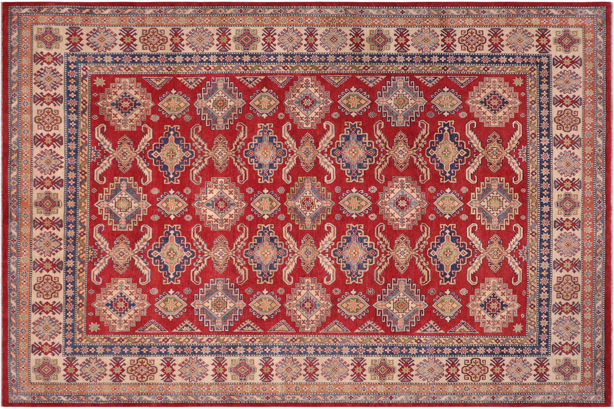 handmade Geometric Kazak Red Beige Hand-made RECTANGLE 100% WOOL area rug 9'X12'