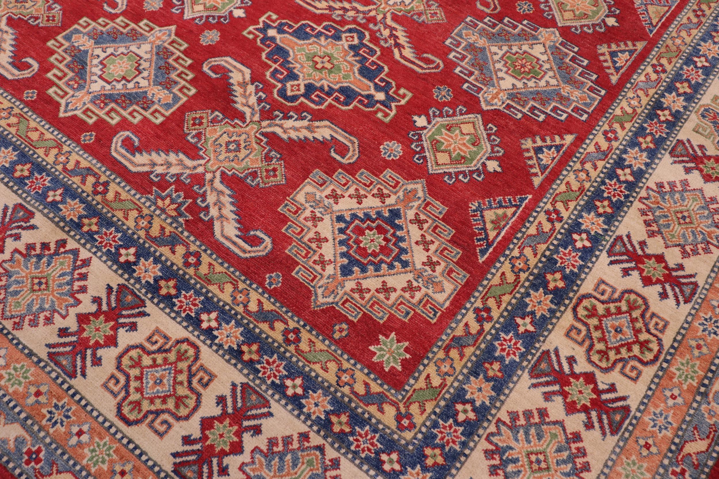 handmade Geometric Kazak Red Beige Hand-made RECTANGLE 100% WOOL area rug 9'X12'