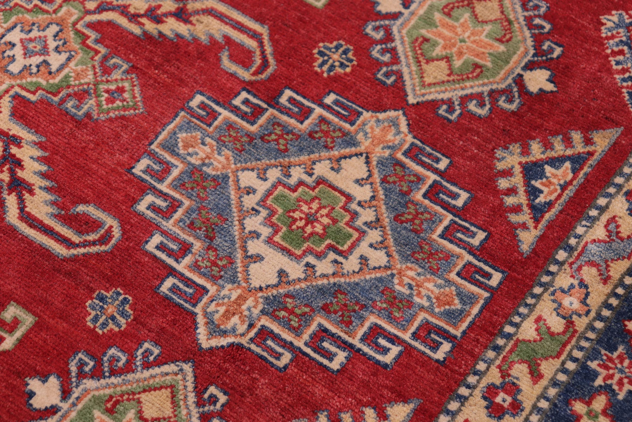 handmade Geometric Kazak Red Beige Hand-made RECTANGLE 100% WOOL area rug 9'X12'