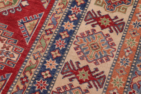 handmade Geometric Kazak Red Beige Hand-made RECTANGLE 100% WOOL area rug 9'X12'