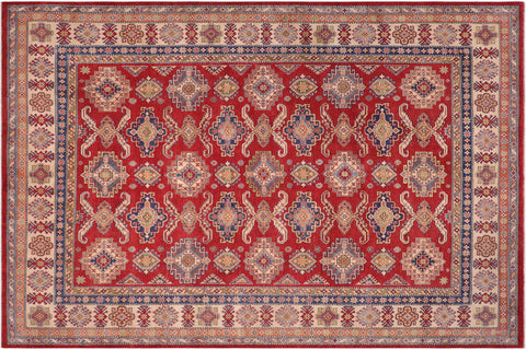 handmade Geometric Kazak Red Beige Hand-made RECTANGLE 100% WOOL area rug 9'X12'