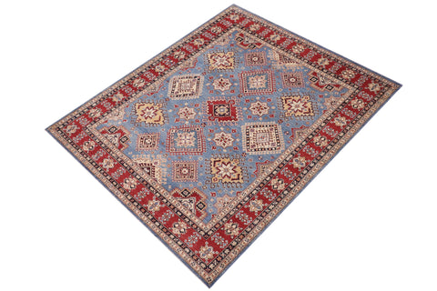handmade Geometric Kazak Lt. Blue Red Hand-made RECTANGLE 100% WOOL area rug 8'X10'