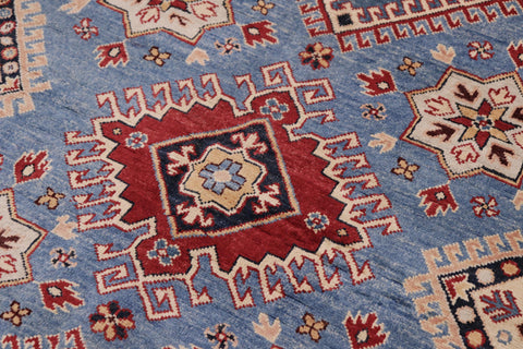 handmade Geometric Kazak Lt. Blue Red Hand-made RECTANGLE 100% WOOL area rug 8'X10'