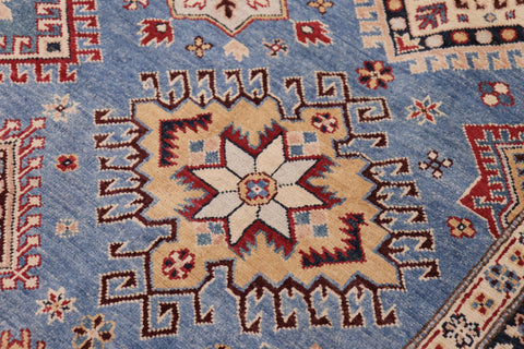 handmade Geometric Kazak Lt. Blue Red Hand-made RECTANGLE 100% WOOL area rug 8'X10'