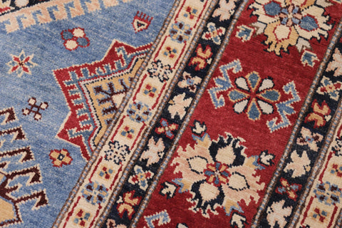 handmade Geometric Kazak Lt. Blue Red Hand-made RECTANGLE 100% WOOL area rug 8'X10'