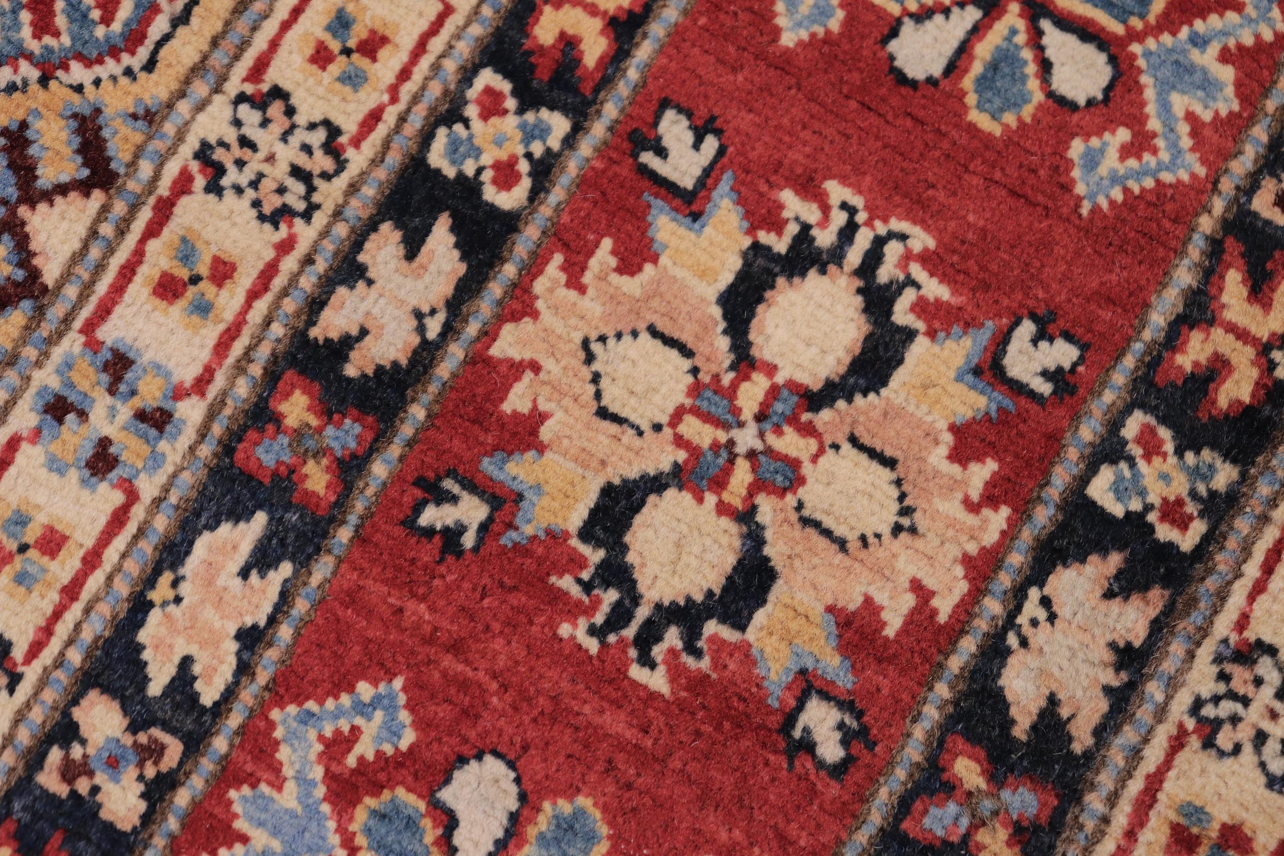handmade Geometric Kazak Lt. Blue Red Hand-made RECTANGLE 100% WOOL area rug 8'X10'