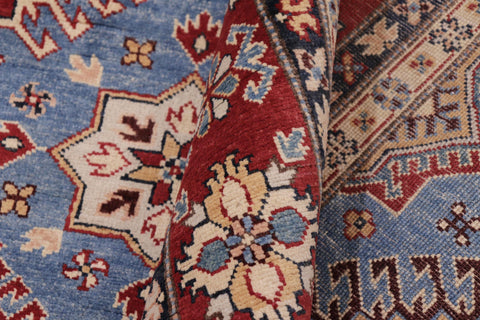 handmade Geometric Kazak Lt. Blue Red Hand-made RECTANGLE 100% WOOL area rug 8'X10'