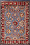 handmade Geometric Kazak Lt. Blue Red Hand-made RECTANGLE 100% WOOL area rug 8' x 10'