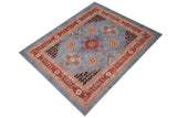 handmade Geometric Kazak Lt. Blue Red Hand-made RECTANGLE 100% WOOL area rug 8' x 10'