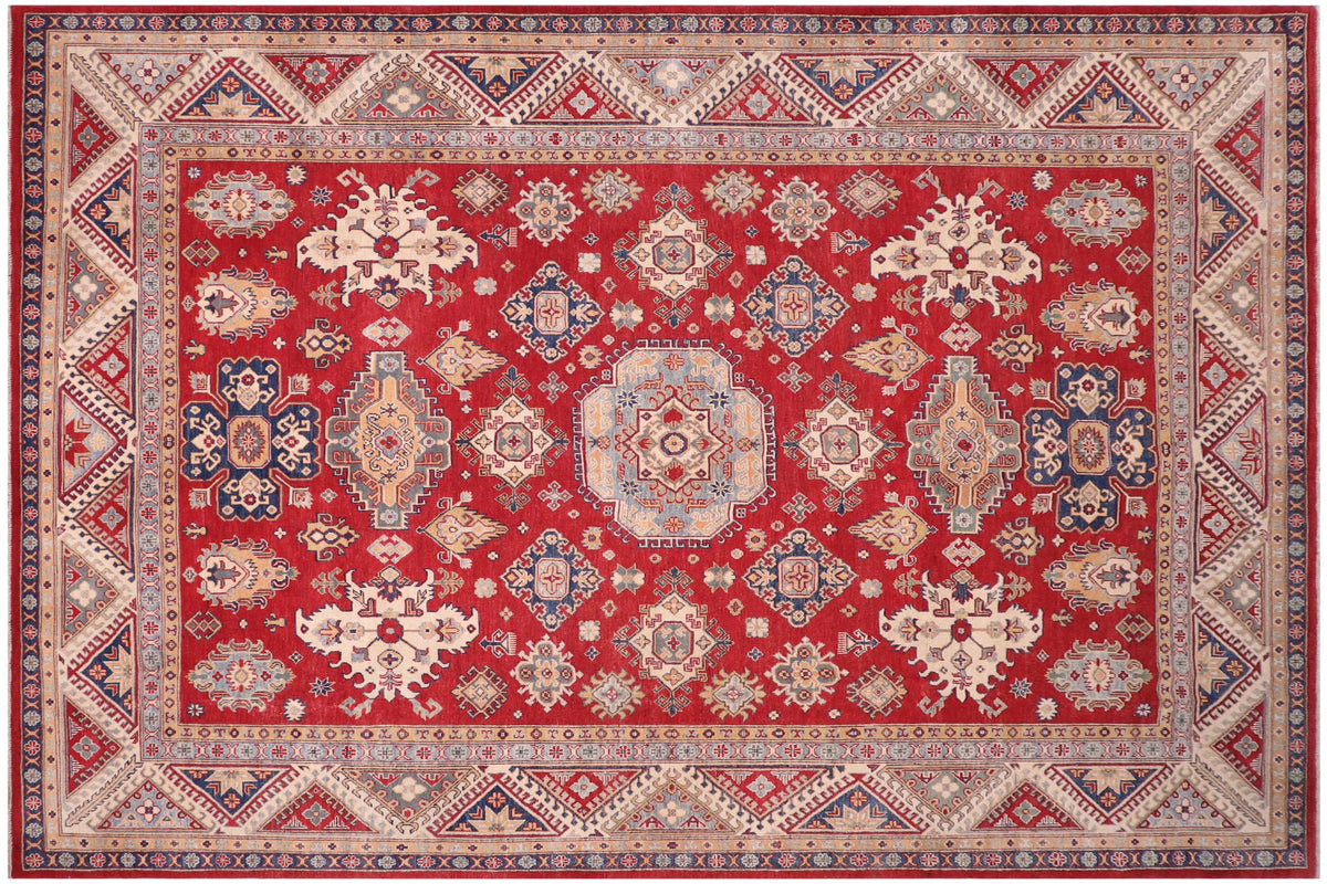 handmade Geometric Kazak Red Ivory Hand-made RECTANGLE 100% WOOL area rug 9'X12'