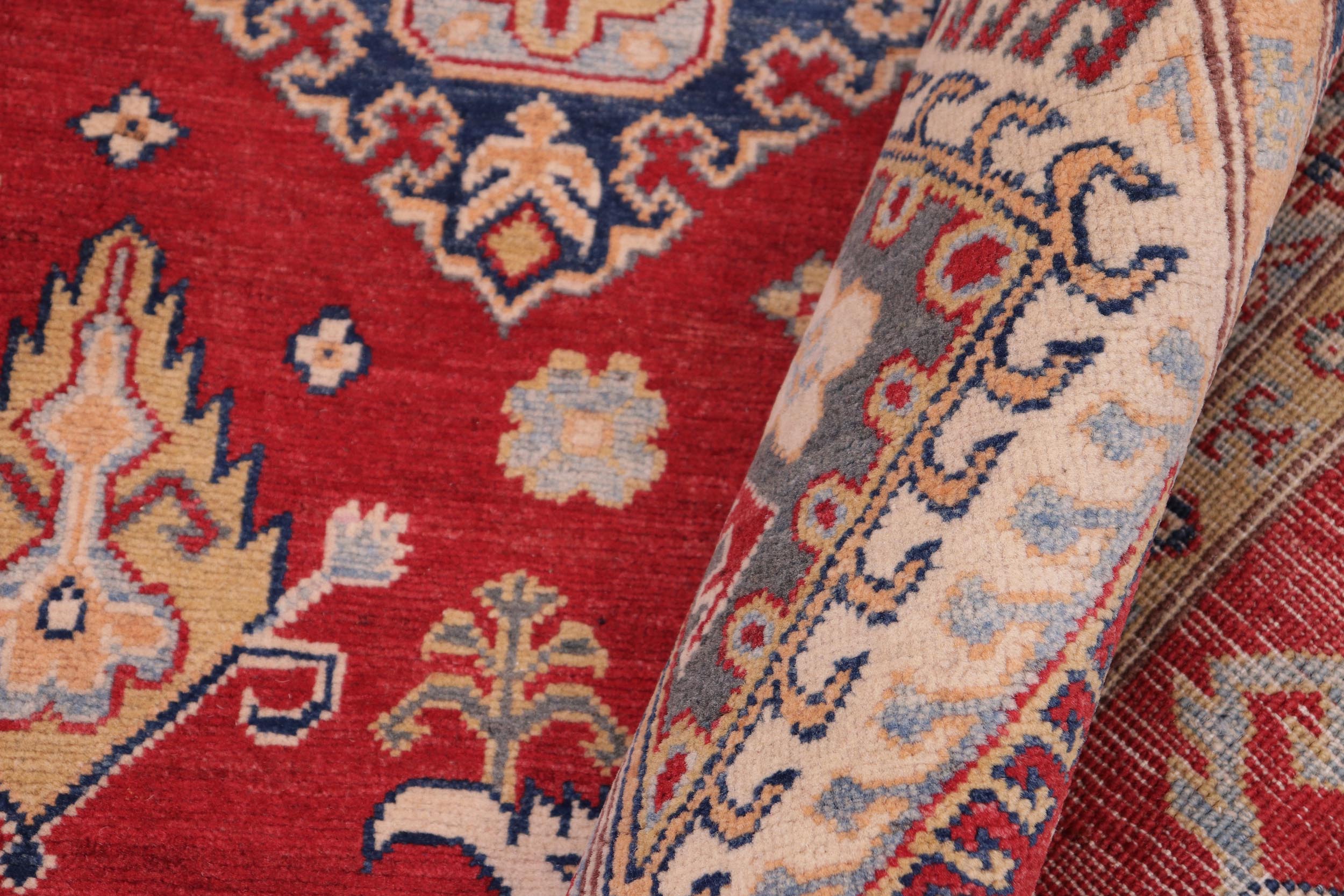 handmade Geometric Kazak Red Ivory Hand-made RECTANGLE 100% WOOL area rug 9'X12'