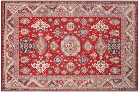 handmade Geometric Kazak Red Ivory Hand-made RECTANGLE 100% WOOL area rug 9'X12'