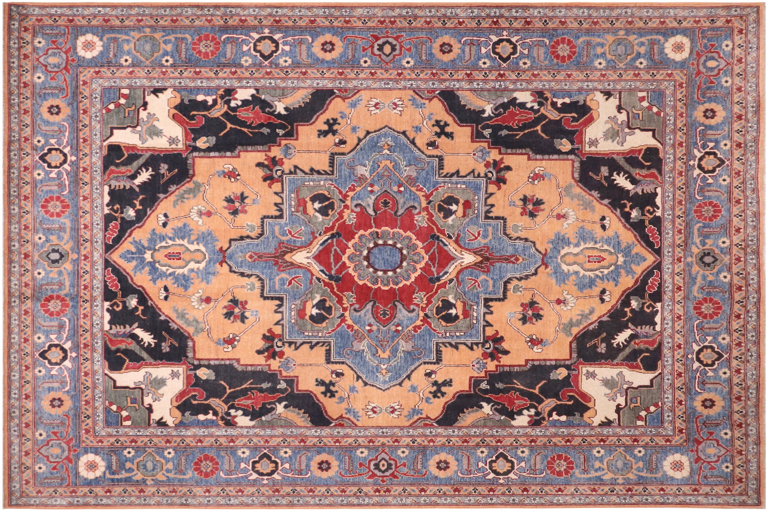handmade Geometric Kazak Orange Blue Hand-made RECTANGLE 100% WOOL area rug 8'X10'