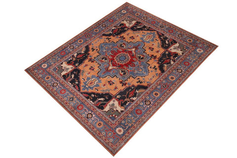 handmade Geometric Kazak Orange Blue Hand-made RECTANGLE 100% WOOL area rug 8'X10'