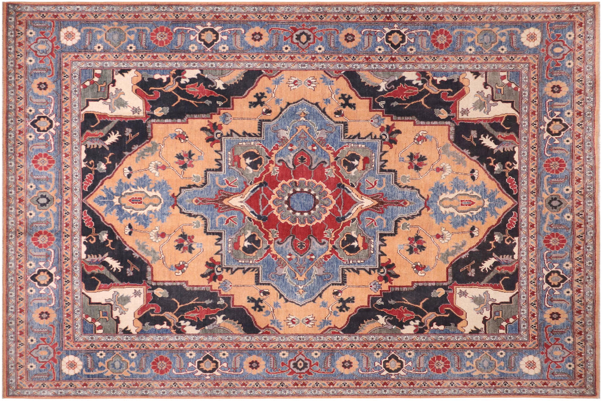 handmade Geometric Kazak Orange Blue Hand-made RECTANGLE 100% WOOL area rug 8'X10'