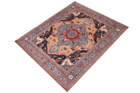 handmade Geometric Kazak Orange Blue Hand-made RECTANGLE 100% WOOL area rug 8'X10'