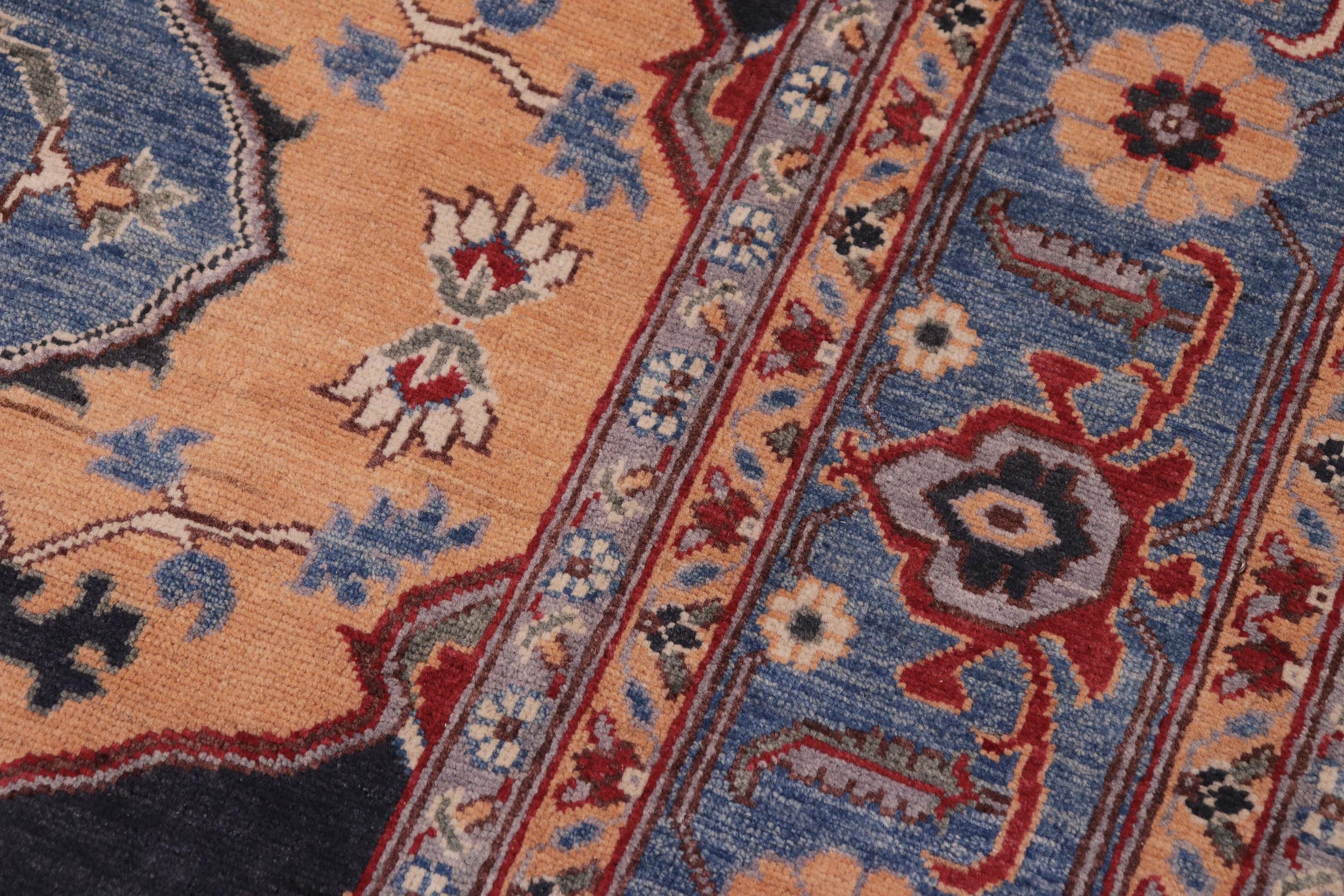 handmade Geometric Kazak Orange Blue Hand-made RECTANGLE 100% WOOL area rug 8'X10'