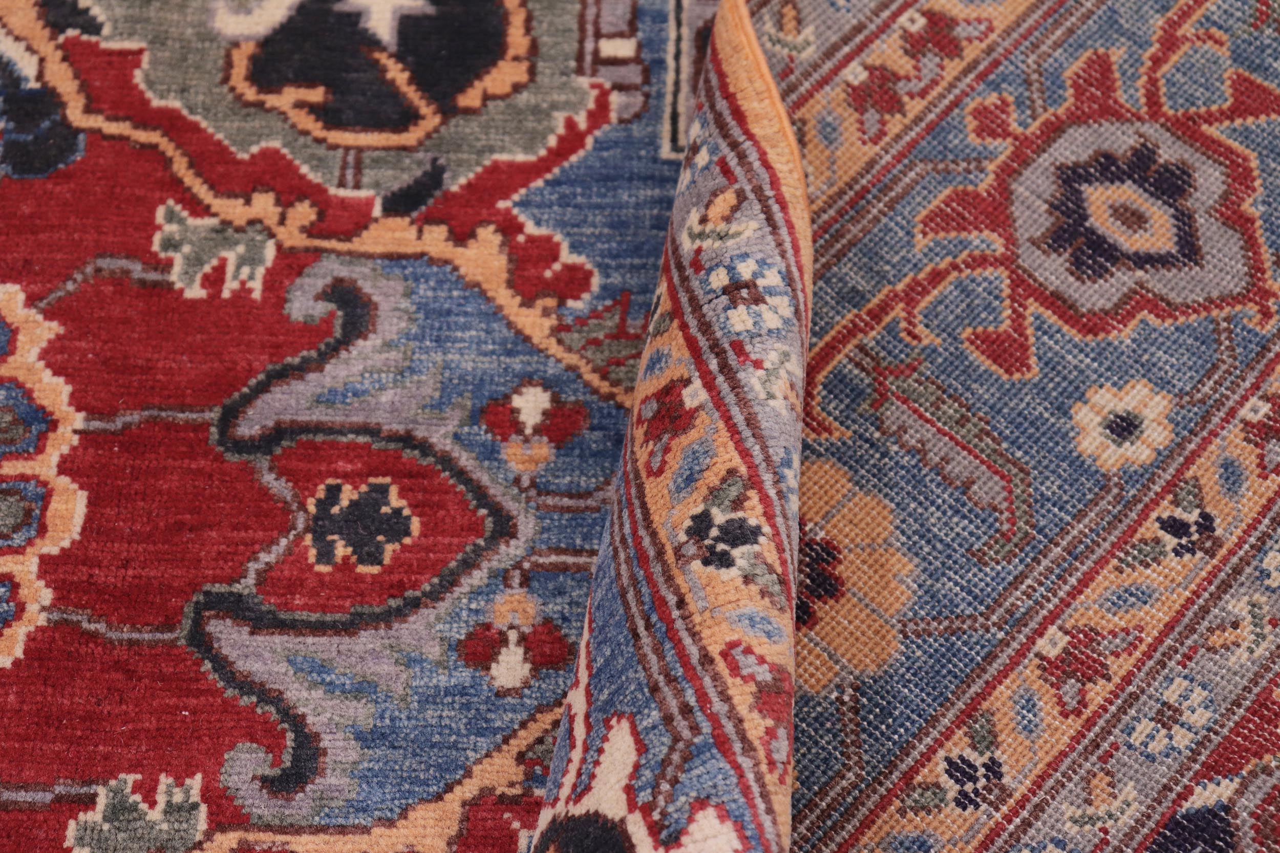handmade Geometric Kazak Orange Blue Hand-made RECTANGLE 100% WOOL area rug 8'X10'