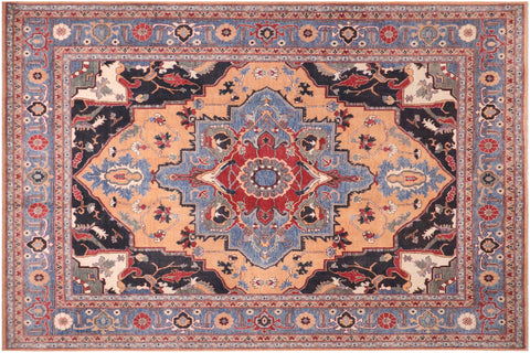 handmade Geometric Kazak Orange Blue Hand-made RECTANGLE 100% WOOL area rug 8'X10'