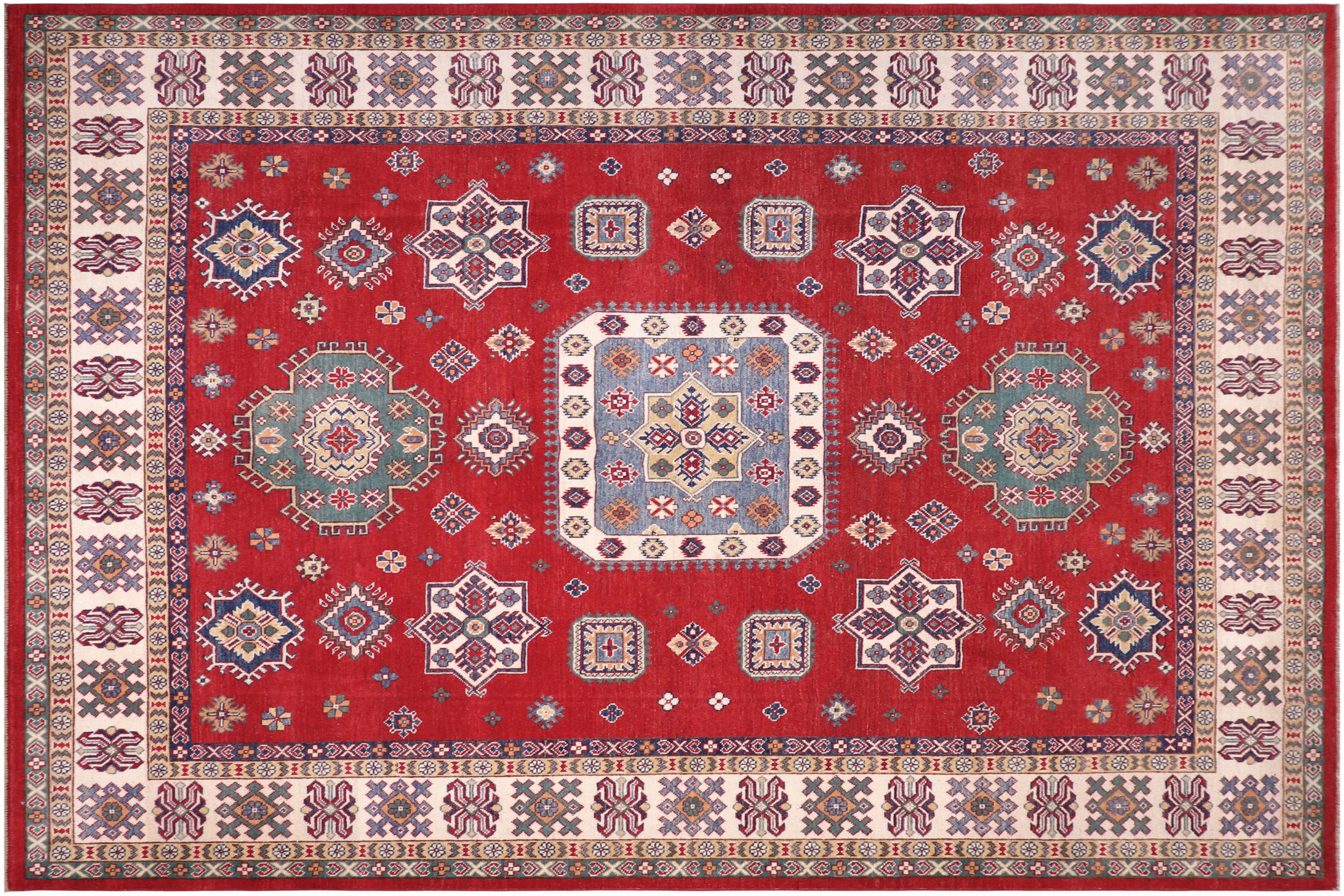 handmade Geometric Kazak Red Ivory Hand-made RECTANGLE 100% WOOL area rug 8'X10'