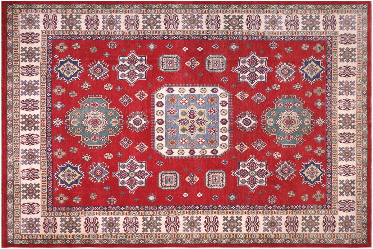 handmade Geometric Kazak Red Ivory Hand-made RECTANGLE 100% WOOL area rug 8'X10'