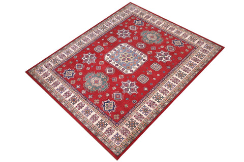 handmade Geometric Kazak Red Ivory Hand-made RECTANGLE 100% WOOL area rug 8'X10'