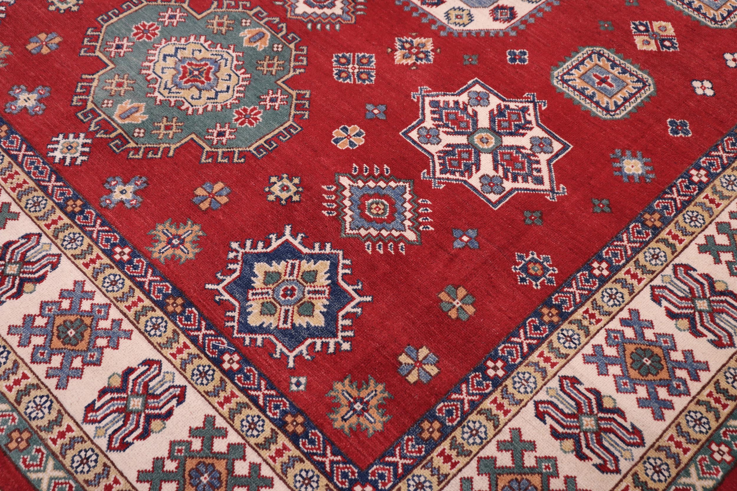 handmade Geometric Kazak Red Ivory Hand-made RECTANGLE 100% WOOL area rug 8'X10'