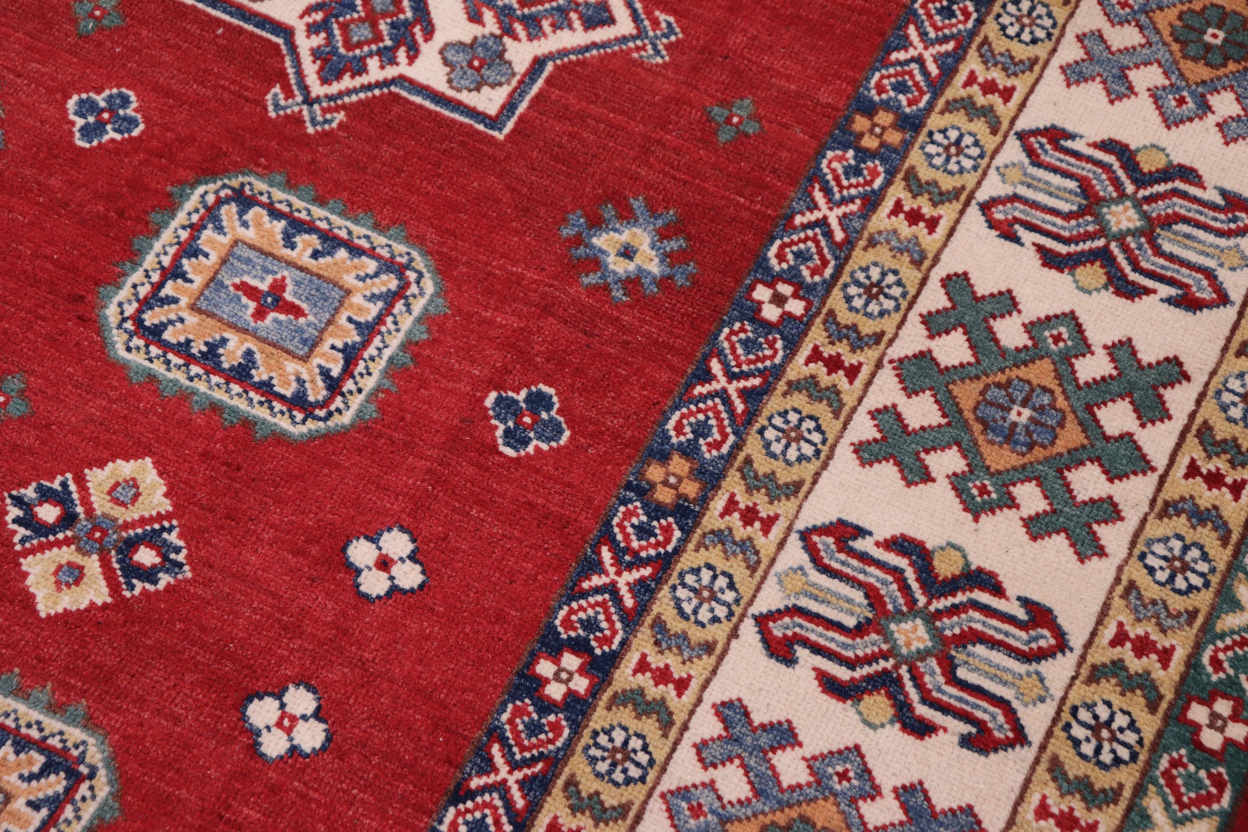 handmade Geometric Kazak Red Ivory Hand-made RECTANGLE 100% WOOL area rug 8'X10'