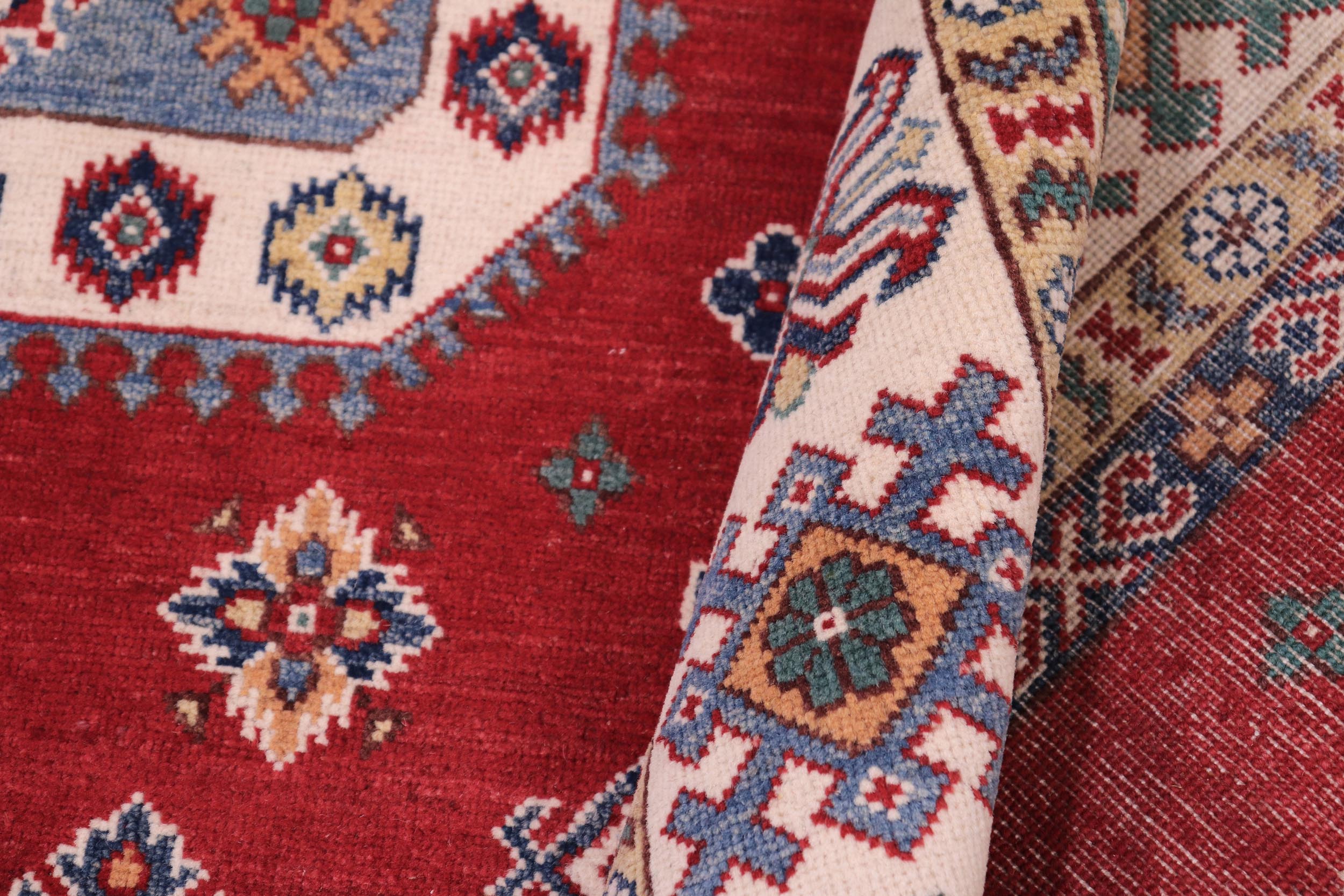 handmade Geometric Kazak Red Ivory Hand-made RECTANGLE 100% WOOL area rug 8'X10'