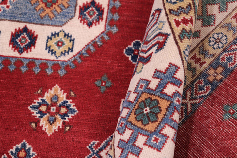 handmade Geometric Kazak Red Ivory Hand-made RECTANGLE 100% WOOL area rug 8'X10'