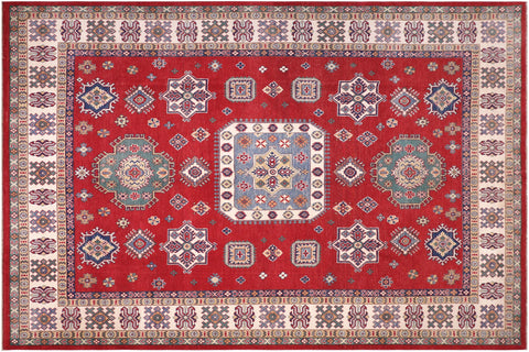 handmade Geometric Kazak Red Ivory Hand-made RECTANGLE 100% WOOL area rug 8'X10'