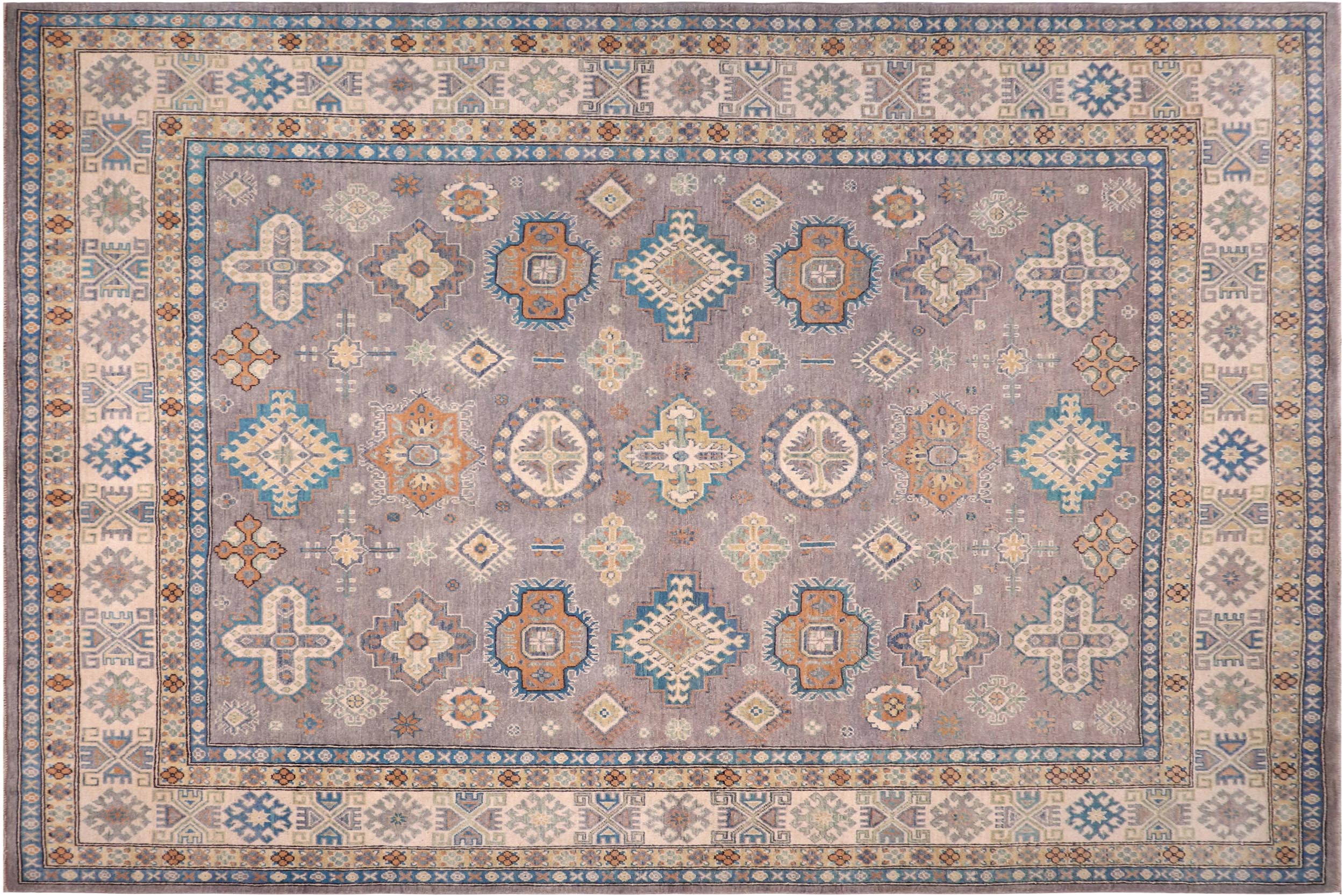 handmade Geometric Kazak Gray Ivory Hand-made RECTANGLE 100% WOOL area rug 8'X10'