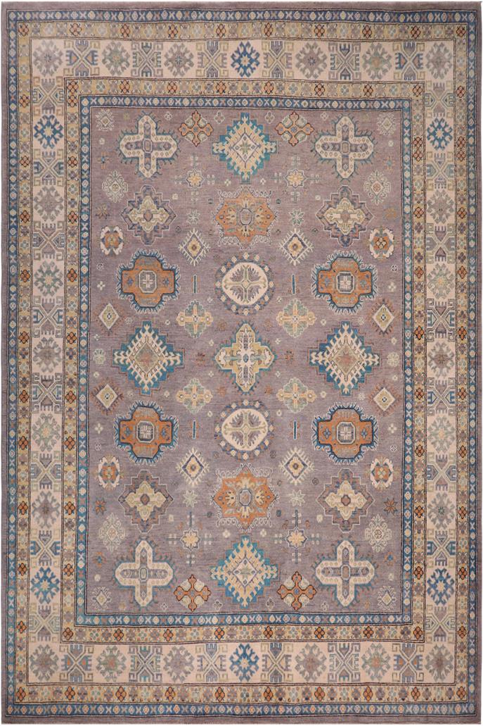 handmade Geometric Kazak Gray Ivory Hand-made RECTANGLE 100% WOOL area rug 8'X10'