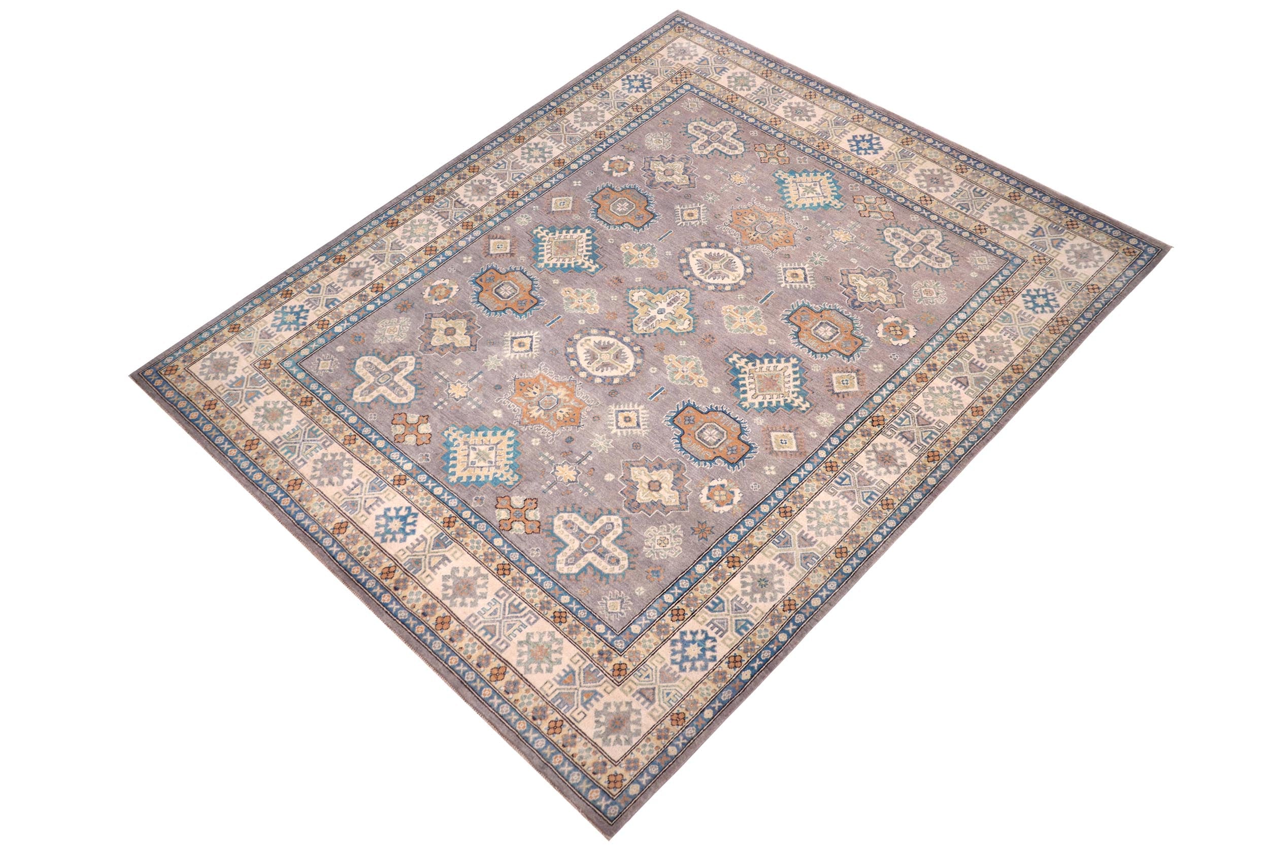 handmade Geometric Kazak Gray Ivory Hand-made RECTANGLE 100% WOOL area rug 8'X10'