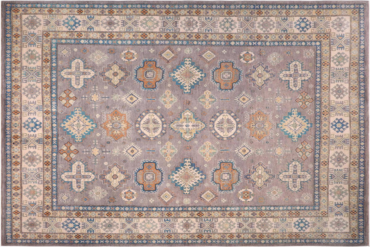 handmade Geometric Kazak Gray Ivory Hand-made RECTANGLE 100% WOOL area rug 8'X10'