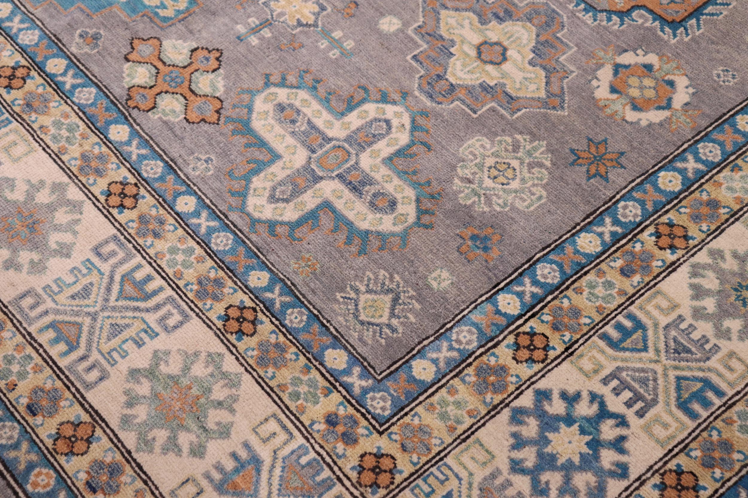 handmade Geometric Kazak Gray Ivory Hand-made RECTANGLE 100% WOOL area rug 8'X10'