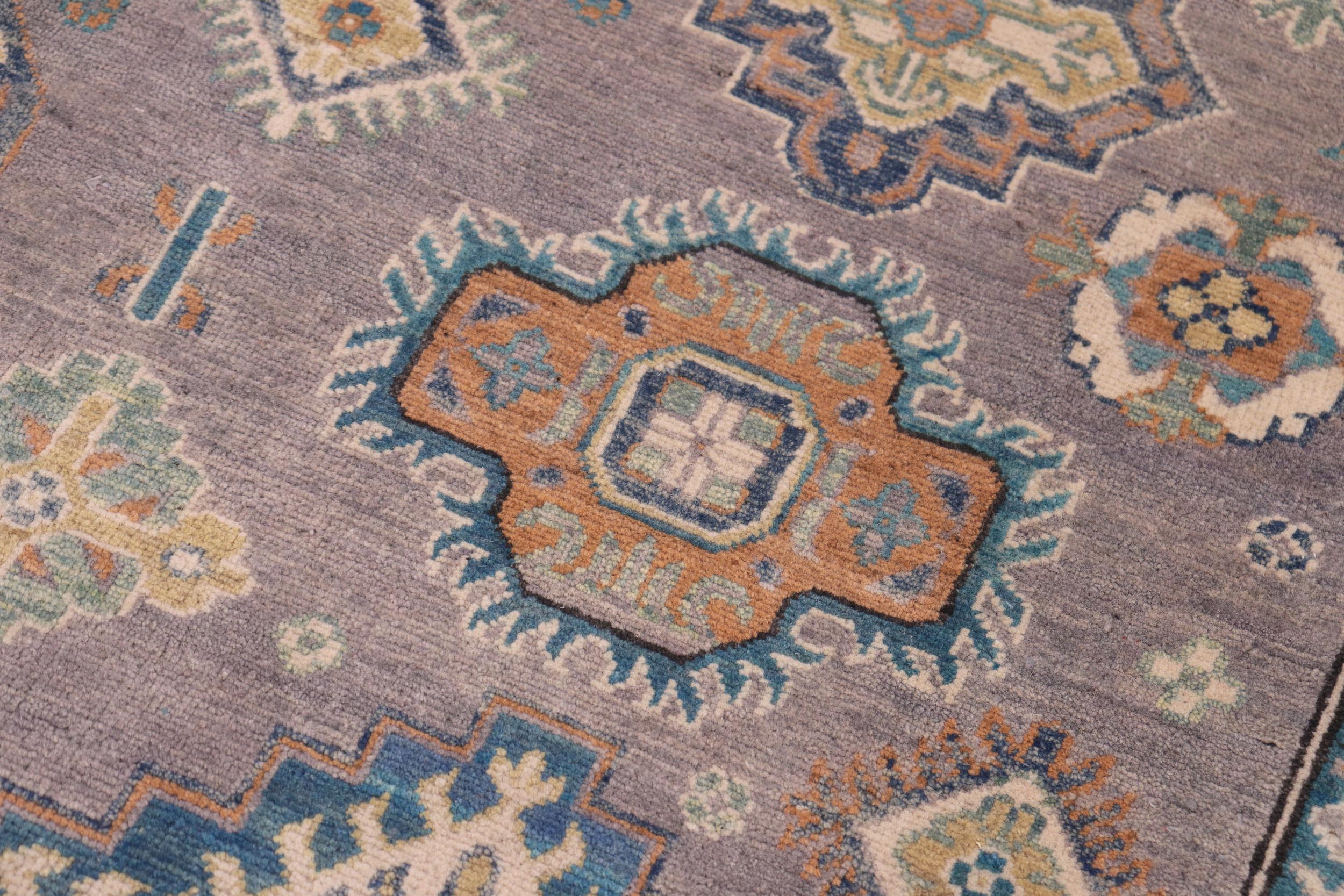 handmade Geometric Kazak Gray Ivory Hand-made RECTANGLE 100% WOOL area rug 8'X10'