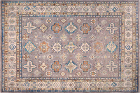 handmade Geometric Kazak Gray Ivory Hand-made RECTANGLE 100% WOOL area rug 8'X10'