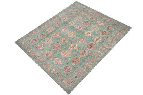 handmade Geometric Kazak Lt. Green Lt. Green Hand-made RECTANGLE 100% WOOL area rug 8'X10'